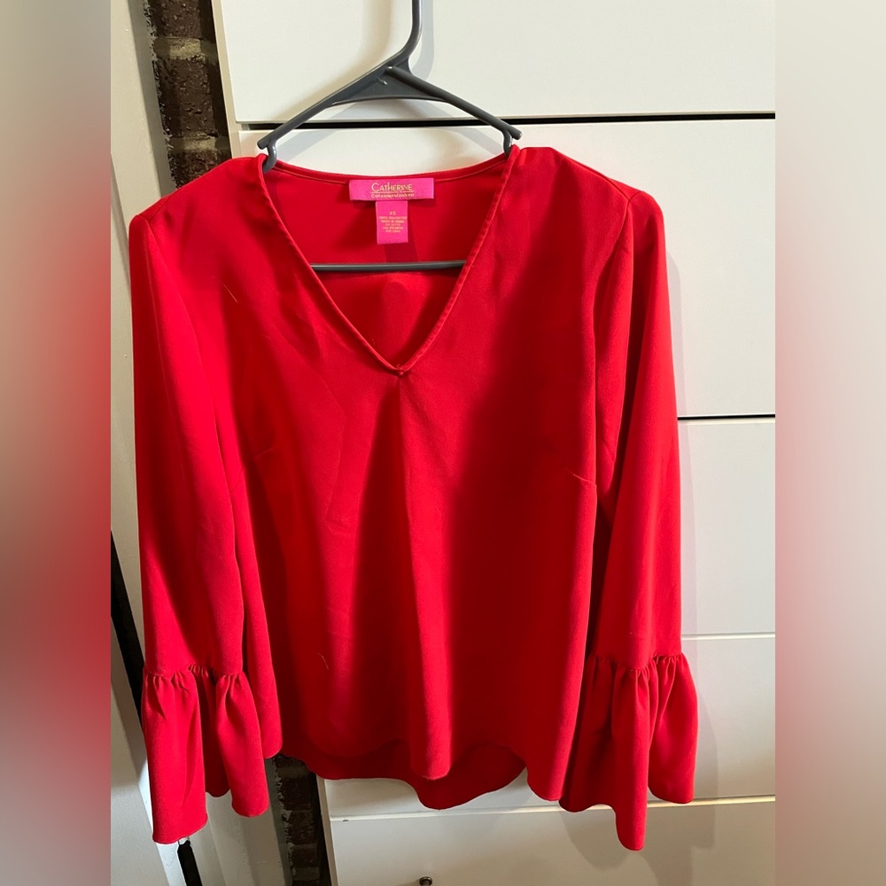 Red bell sleeve blouse